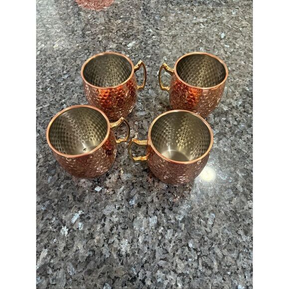 Set of 4 Eco One Hammered Copper Moscow Mule Mugs – Silver Stainless Steel Inter - Picture 8 of 8